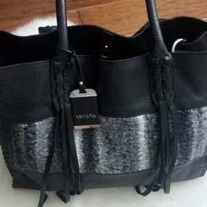 Mim & Ray Leather Wool Trim Handbag